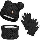 Kids Winter Hat Gloves Scarf Set,Toddler Girls Winter Hat Kids Beanie with Pom Neck Warmer Gaiter Mittens Fleece Lined Set