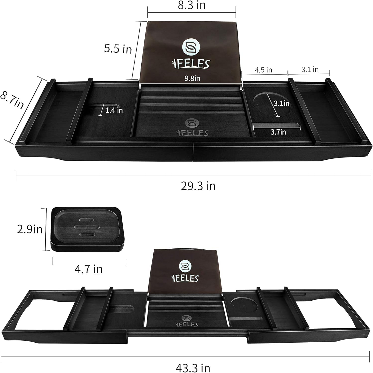 IFELES Luxury Bathtub Caddy Tray, One or Two Person Bath and Bed Tray, Bonus Free Soap Holder (Black Bamboo Color…: Kitchen & Dining