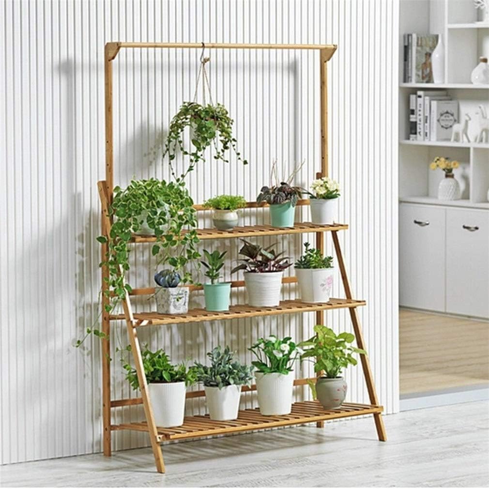 LQCM Personality Bamboo Folding Plant Rack Hanging Rack Shelf Bamboo Clothes Storage Rack Garment Shelf 3 Colors Flower Stand For Indoor Outdoor Modern Home Decor 101 (Size : Natural Color)