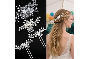 4PCS Crystal Pearl Bridal Hair Comb with Rhinestone Hair Pins Side Hair Comb for Bride Wedding Hair Accessories for Women Bri