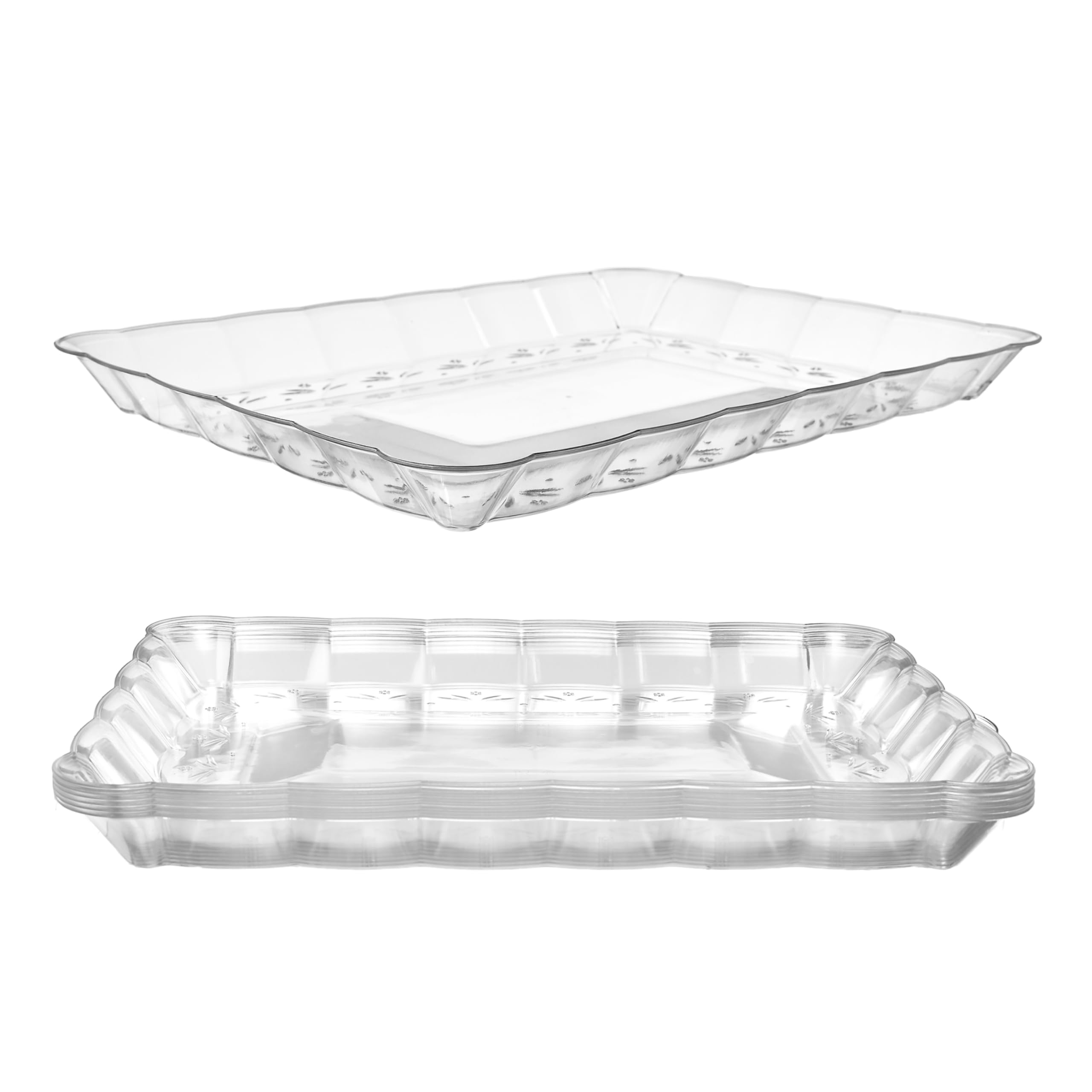 Photo 1 of Prestee 12-Pack Rectangular Plastic Serving Platter - 9x13 Inches Disposable Food Tray for Parties and Events - Clear Platters for Dessert Table Displays, Appetizers, Snacks, and More