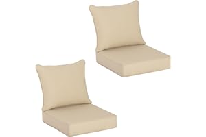 COZYVIDA Outdoor Deep Seat Cushion Set of 2, 22"x24"x5.1" Seat & 23"x19" Back, C0 Water-Resistant Breathable Fabric, UV-Resis
