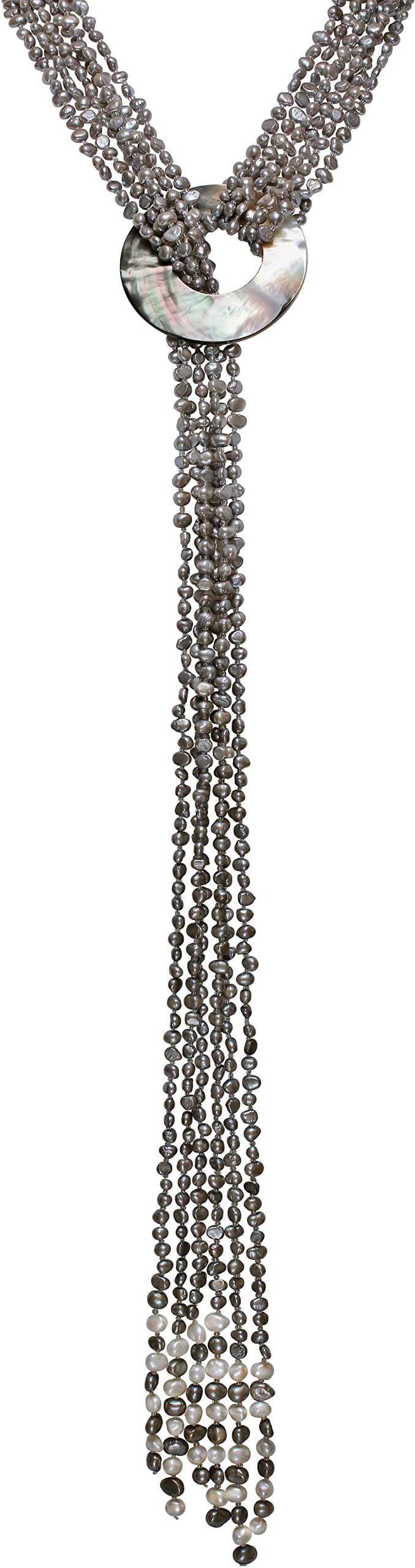 HinsonGayle"Cleopatra" 6-Strand Cultured Freshwater Pearl & Shell Lariat Y Necklace