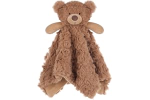 Apricot Lamb Brown Flower Bear Cuddly Soft Loveys Security Blanket for Baby Boy and Girl, 14x14 Inches for Newborn, Infant an