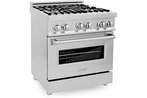 ZLINE 30 Inch 4.0 Cubic Foot Stainless Steel Dual Fuel Range with 4 Burner Porcelain Cooktop, Gas Stove, Cast Iron Grill, and Electric Convection Oven