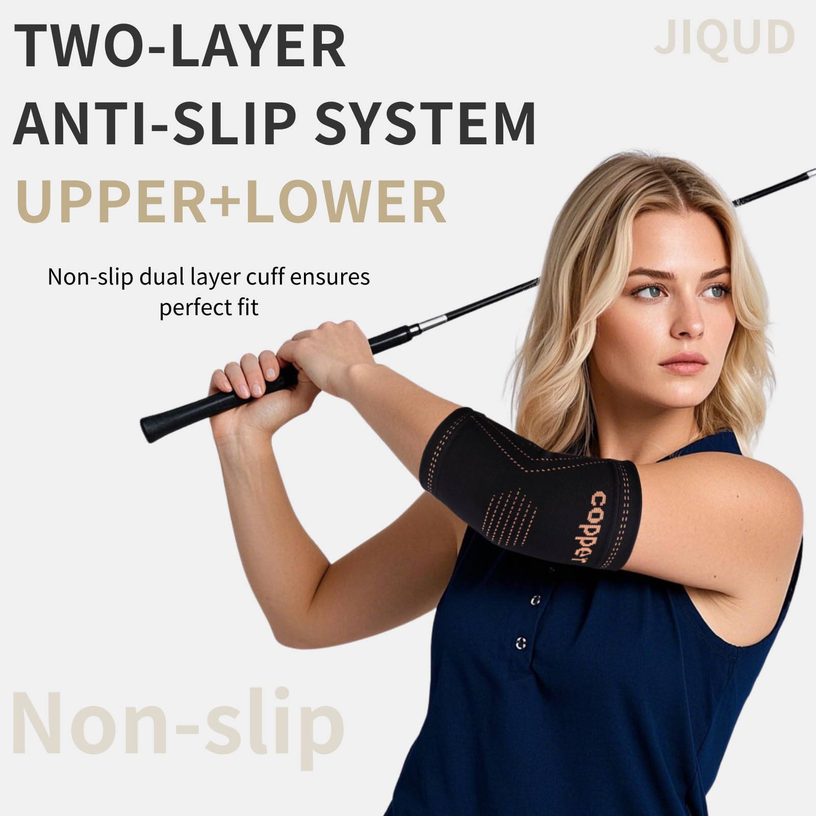 JIQUD Elbow Brace for Tendonitis and Tennis Elbow for Women,Copper Elbow Compression Sleeve for Golfers Elbow Pain Relief | Arm Support Fit for Men Weight lifting Workouts, Recovery, Arthritis