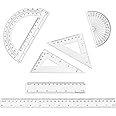 6pcs Ruler Set, 12 & 6 Inch Straight Ruler Protractor Triangle Ruler Plastic Clear Ruler Geometry Set Math Ruler Measuring Tools for School Classroom Office Student Home Drawing Supplies