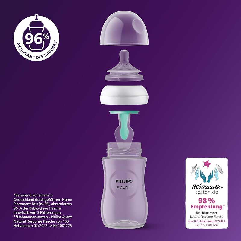 Philips AVENT Babyflasche Natural Response – Babyflasche mit AirFree Ventil, 260 ml, BPA-frei, für Neugeborene ab 3-6 Monaten (Modell SCY673/01)