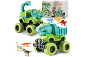 KESIYI Dinosaur Monster Truck Toys for 3 4 5 Year Old Boys, 2 Pack with 6 Mini Dinosaur Figures, Monster Trucks for Boys Ages 3-4-5-7, Toys for Kids 3-5 Years Birthday /Christmas