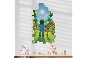 CRYPTONITE Personalized Video Game Wall Decal for Kids | Classic Pixel Style Landscape Wall Sticker | Boys Room Decor for Nursery, Bedroom & Playroom (Pixel Boy, Wide 15" x 25" Height)