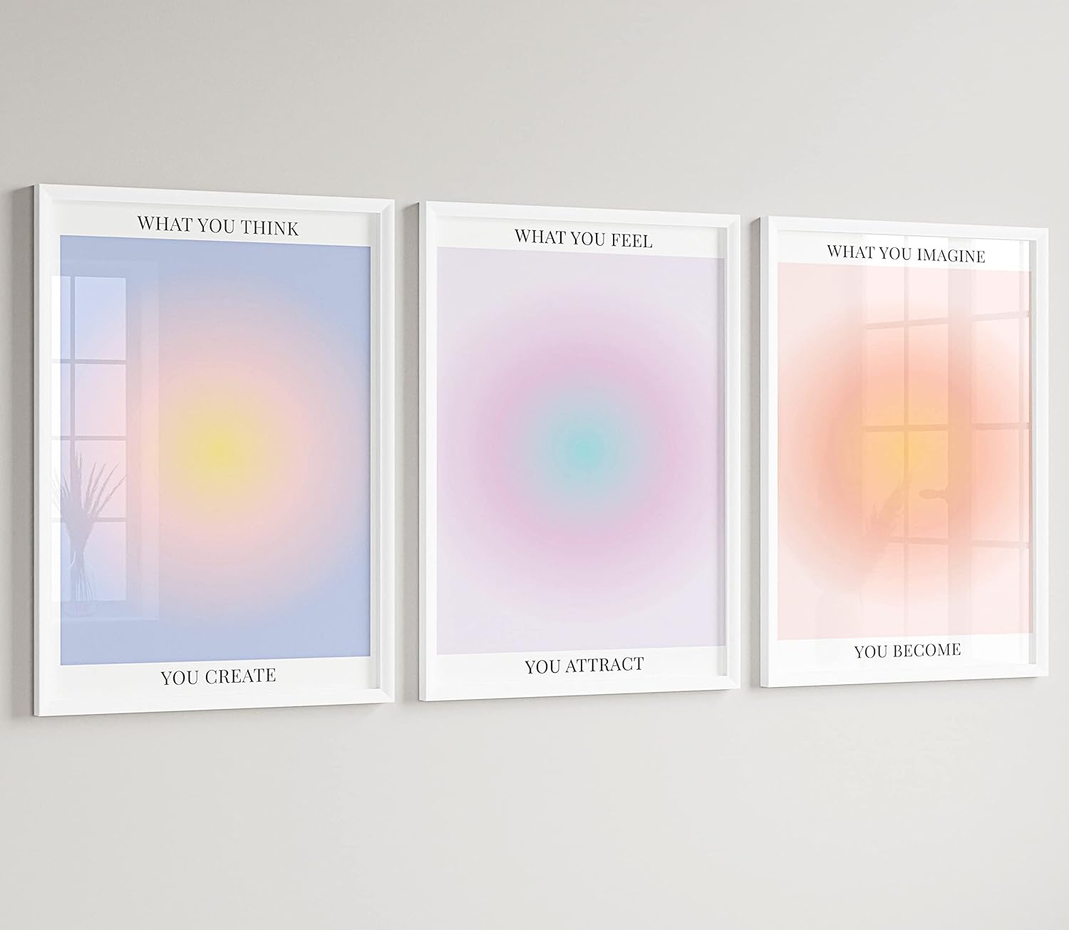 Wall Décor - Colorful Abstract Aura Posters for Room Aesthetic 3 Piece Aura Gradient Spiritual Affirmation Canvas Wall Art Positive Energy Painting Danish Pastel Room Wall Decor for Bedroom Yoga 12x16in Unframed