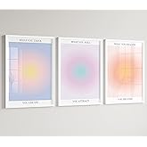 Colorful Abstract Aura Posters for Room Aesthetic 3 Piece Aura Gradient Spiritual Affirmation Canvas Wall Art Positive Energy Painting Danish Pastel Room Wall Decor for Bedroom Yoga 12x16in Unframed