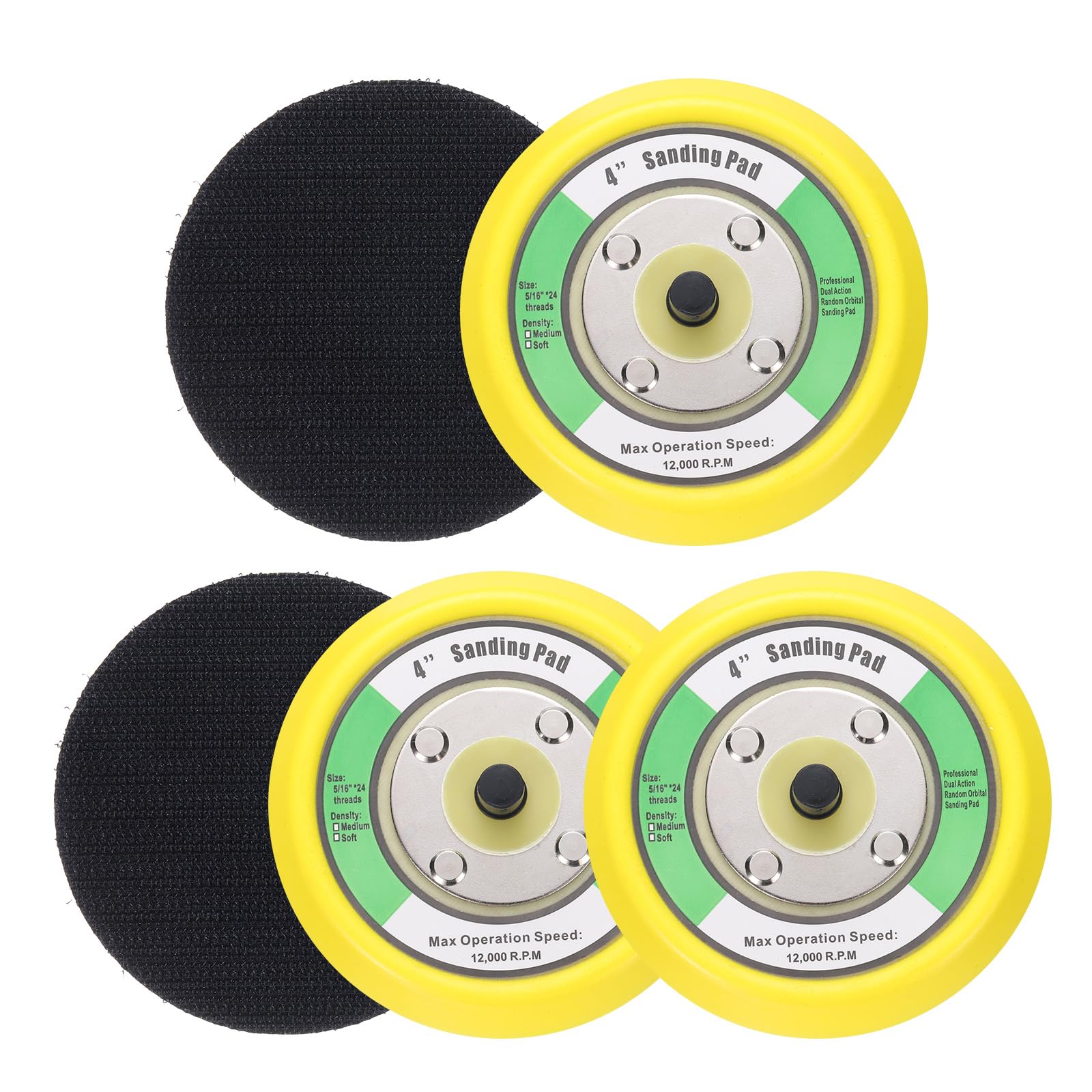 Sourcingmap 4 Inch Hook and Loop Backing Sanding Pads with 5/16"-24 Thread for Diamond Sanding Finishing Polishing Buffing Pads, Yellow + Black 5pcs