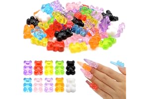 RAPUDA 50 Pieces Nail Gummy Bear Charms, Resin Flatbacks Candy Bear Charms for Slime Nails DIY Craft Scrapbooking Phone Case Doll House Stationery Box Decoration(10 Colors)