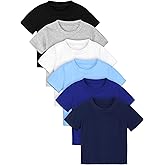 Poroka 6 Pack Baby Toddler Boys Solid Short-Sleeve Tee Shirts Infant Cotton T-Shirt with Crew Neck for Toddlers