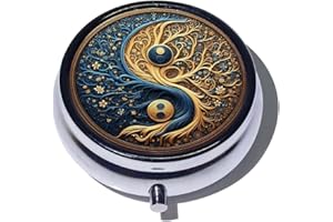 3 Compartment Taichi Diagram Design Daily Small Pill Case for Purse, Aesthetic Life Tree Portable Travel Pill Box Mini Medici