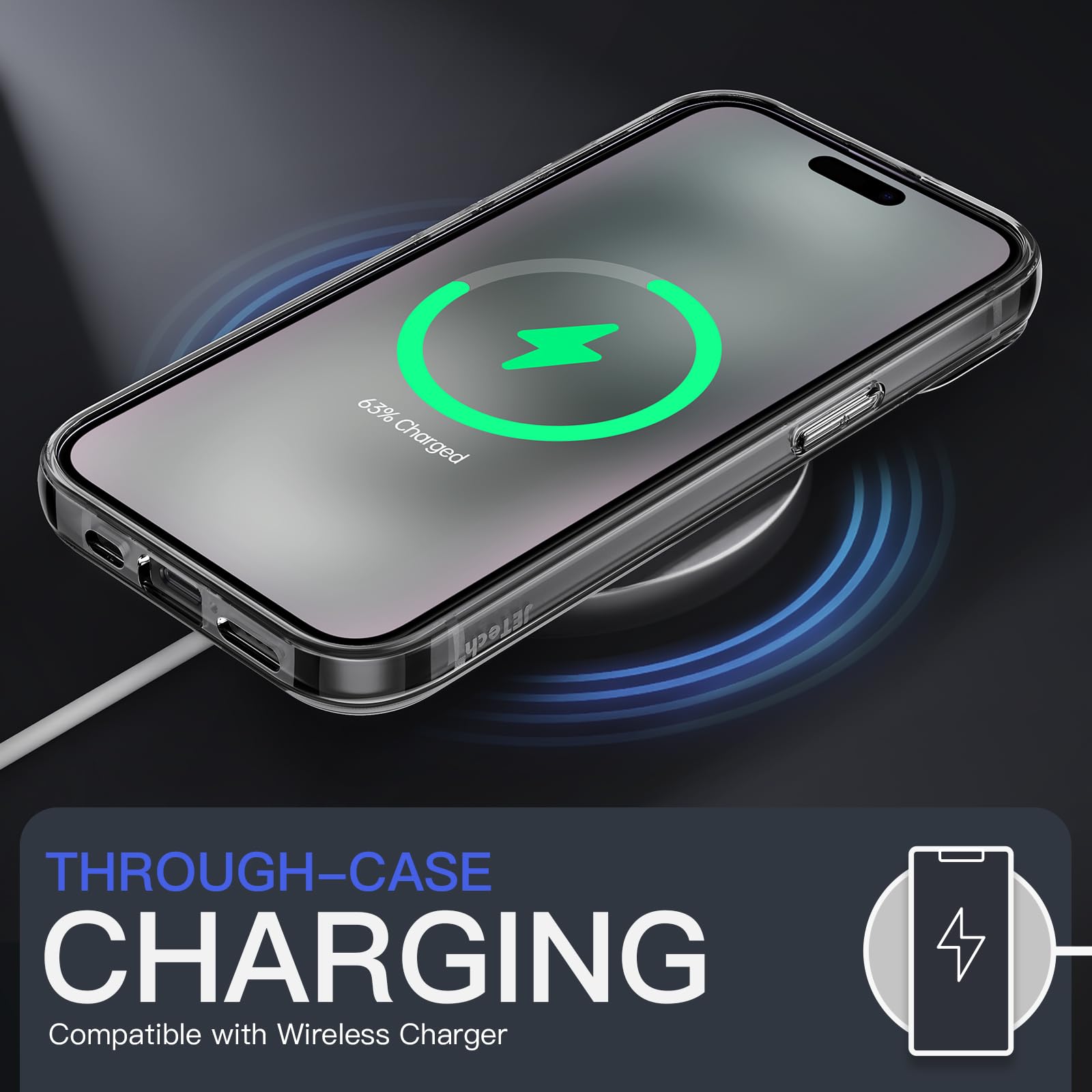 JEDirect iPhone 15 (6.1 Inch) Case, Non-Yellowing, Shock Absorbing, Bumper Cover, Anti-Scratch, Clear Back, Black