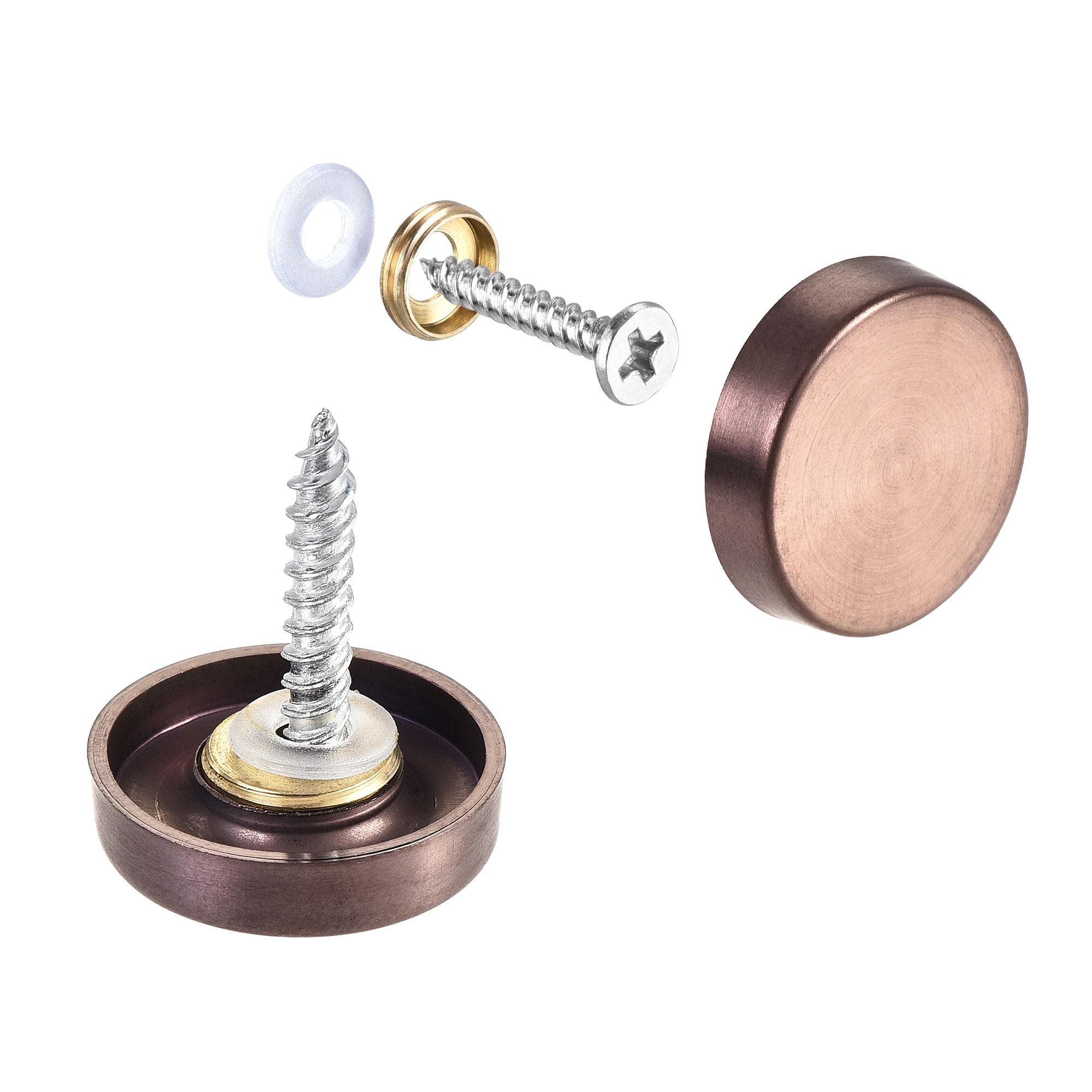 sourcing map Mirror Screws, 19mm/0.75", 10pcs Decorative Cap Fasteners Cover Nails, Wire Drawing, Rose Gold 304 Stainless Steel