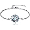 ONEFINITY Moonstone Lotus Bracelet 925 Sterling Silver Abalone Shell Lotus Flower Bracelets Yoga Jewelry Gifts for Women Mom