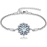 ONEFINITY Moonstone Lotus Bracelet 925 Sterling Silver Abalone Shell Lotus Flower Bracelets Yoga Jewelry Gifts for Women Mom