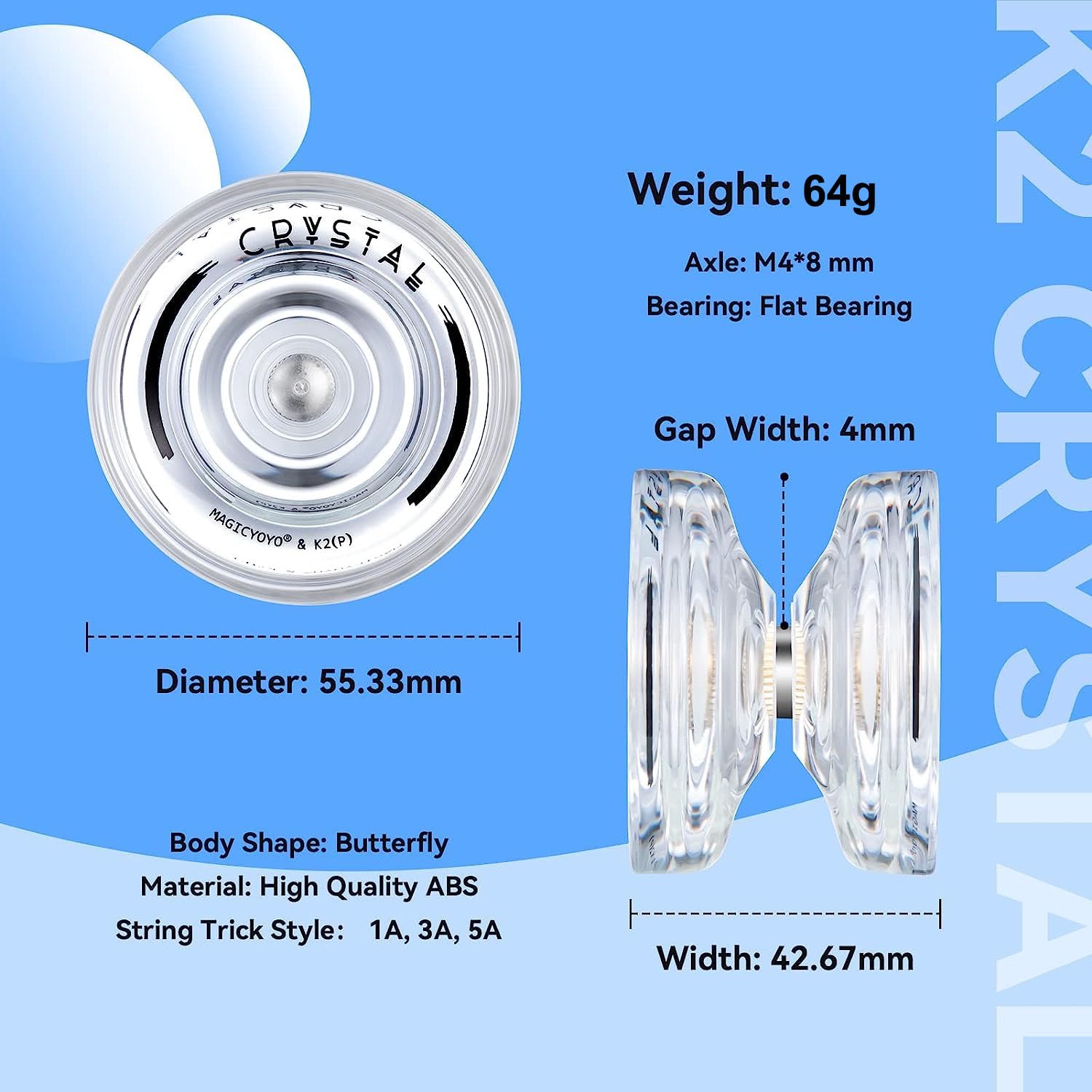 MAGICYOYO Pack of 2 Responsive Yoyos for Kids Beginners, K2 & V6 Dual Purpose Yoyos, Replacement Unresponsive Bearings Kit for Advanced Players + 12 Yoyo Strings +Storage Bag-2 Hole