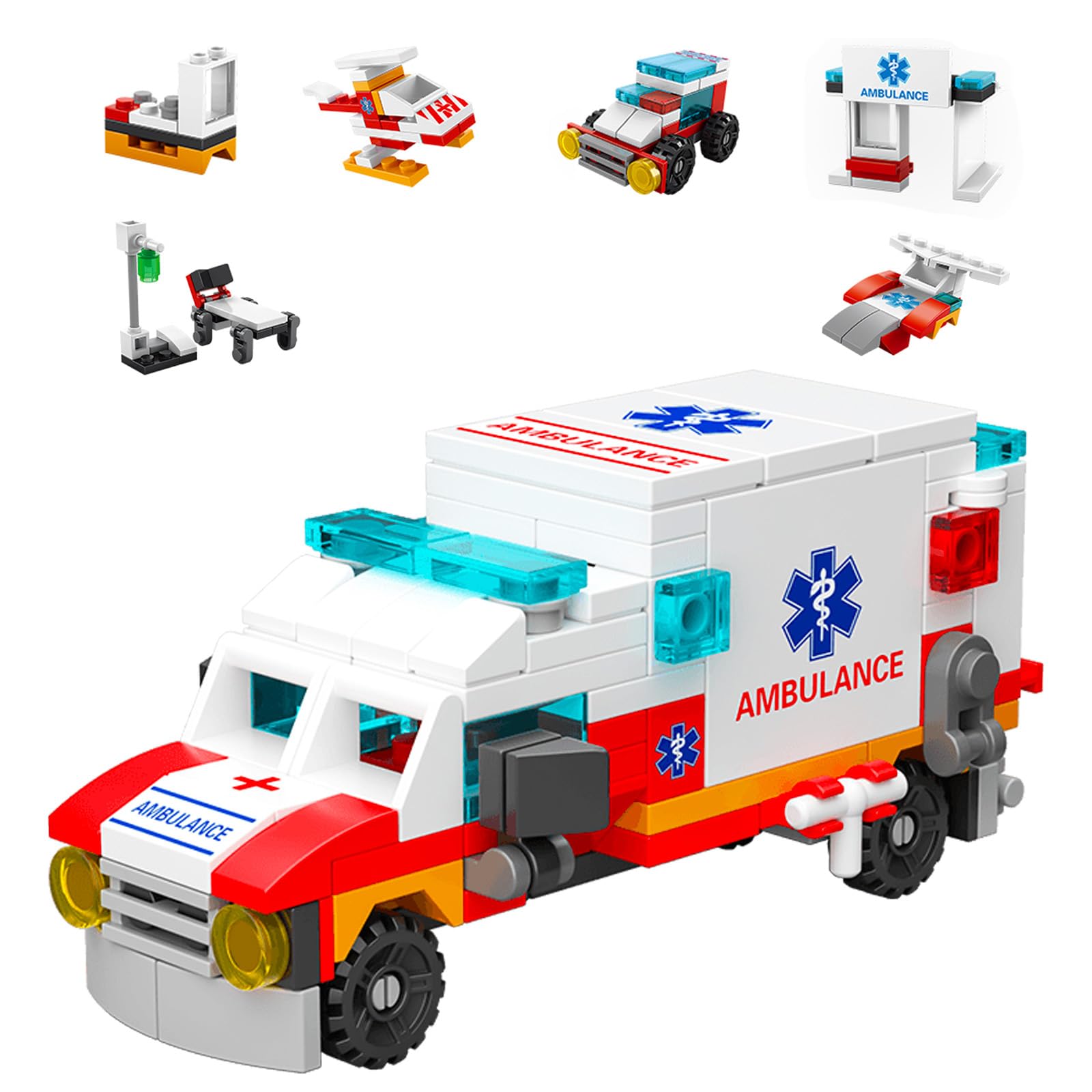 Ambulance Building Blocks Toy (122 Pieces) – 7 in 1 Emergency Vehicle Set, STEM Learning Creative Play, DIY Construction Toy for Kids Ages 6-12, Gift for Boys & Girls