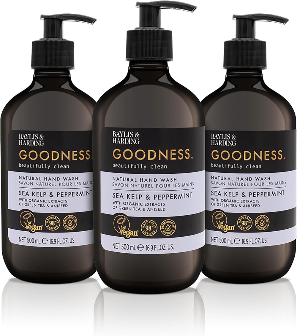 Baylis & Harding Sea Kelp Peppermint Hand Wash 500ml 3 Pack Vegan Plant Based