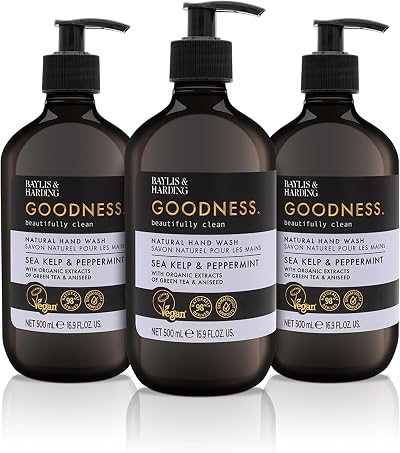 Baylis & Harding Sea Kelp Peppermint Hand Wash 500ml 3 Pack Vegan Plant Based