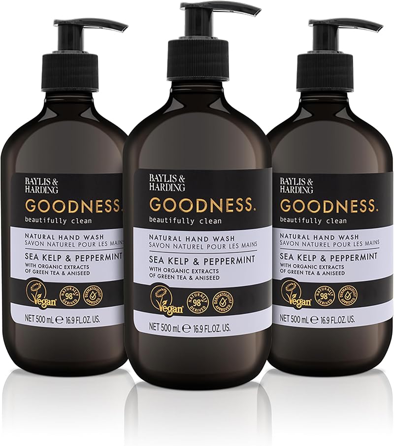 Baylis & Harding Sea Kelp Peppermint Hand Wash 500ml 3 Pack Vegan Plant Based