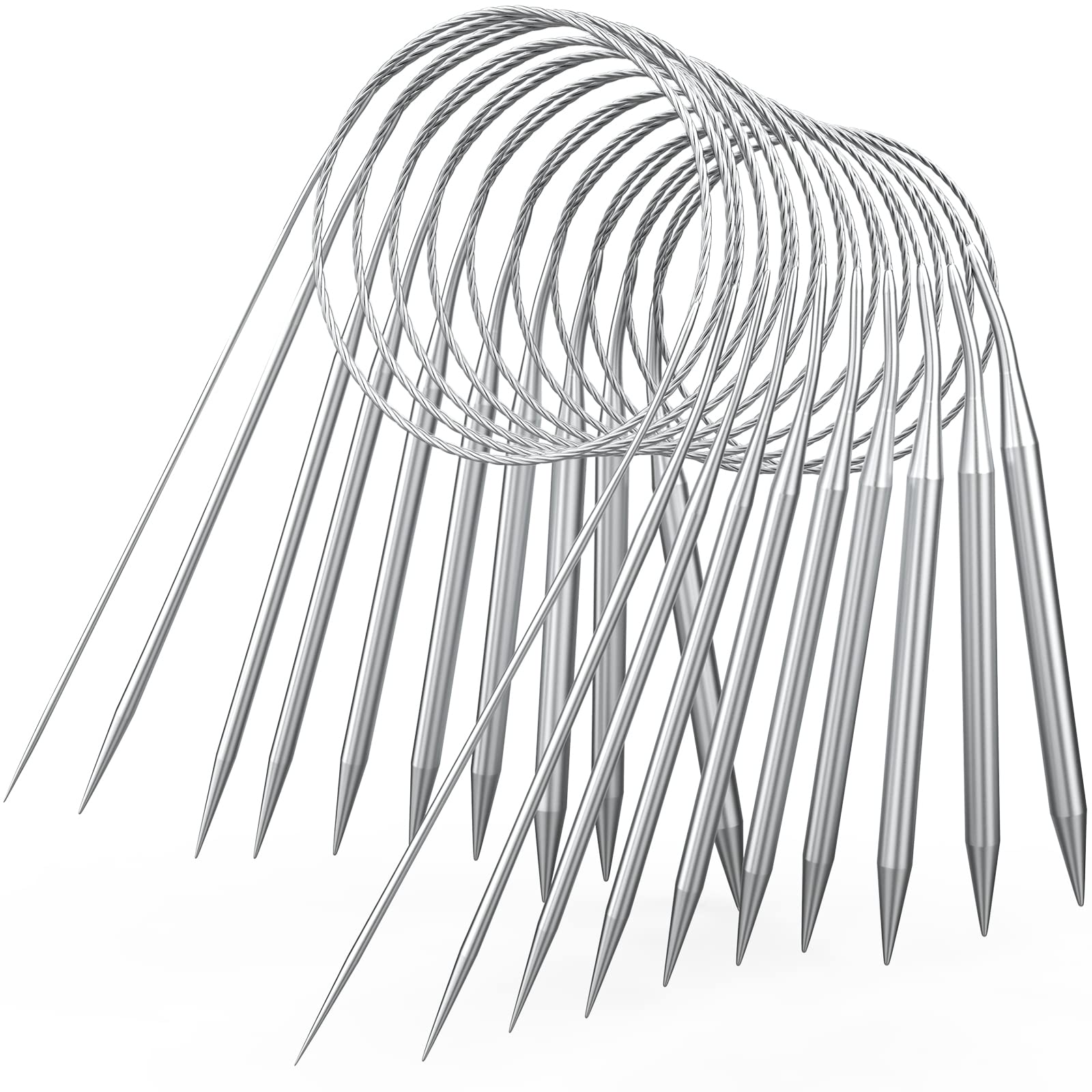 Circular Knitting Needles 80 cm Stainless Steel Circular Knitting Needles with 10 Sizes 2 / 2.5 / 3.5 / 4 / 5.5 / 6 / 7 / 8 mm, Circular Crochet Hook Set, Knitting Needle Starter Set for Weaving