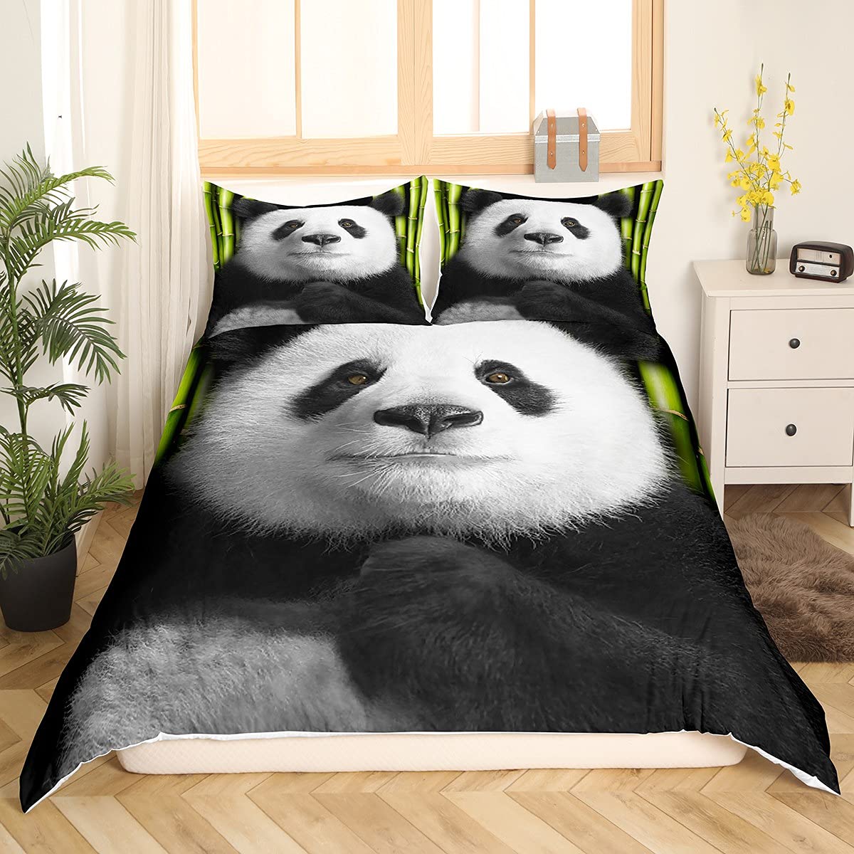 Homewish Kids Single Size Panda Duvet Cover Set - Cute Animal Theme 3D Black White Panda Bedding Set - Soft Microfiber Quilt Cover Breathable Bedroom Decor