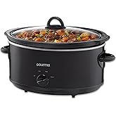 Gourmia Slow Cooker &ndash; 6 Quart, Manual Controls, Removable Stoneware, Black | 3 Temperature Settings, Low, High &amp; Warm Settings, Ergonomic Handles, Dishwasher-Safe Stoneware &amp; Glass Lid