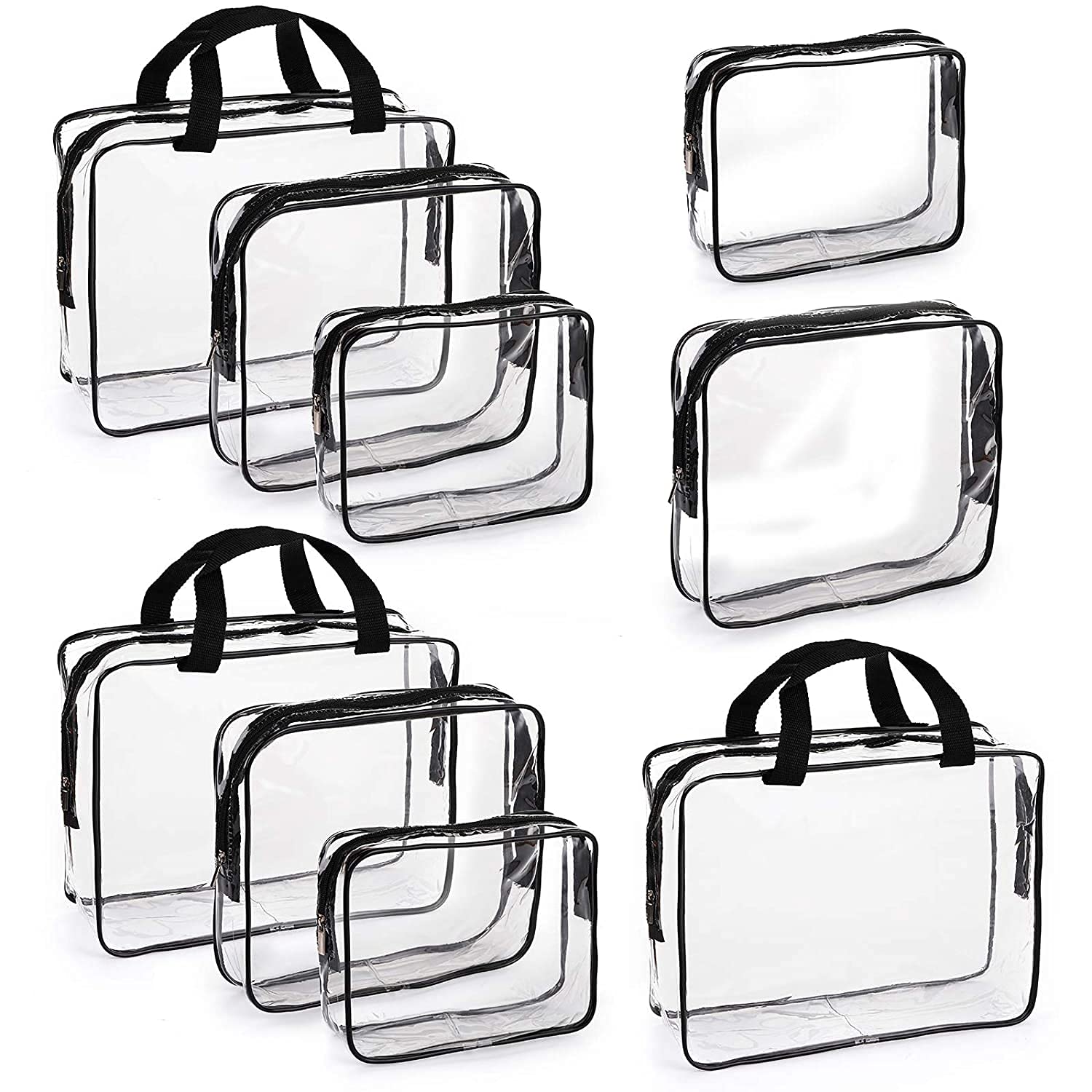 Yesland Set of 9 Makeup Bags, TSA Approved Clear Toiletry Bag Set, Waterproof PVC with Zipper Handle Portable Travel Luggage Pouch