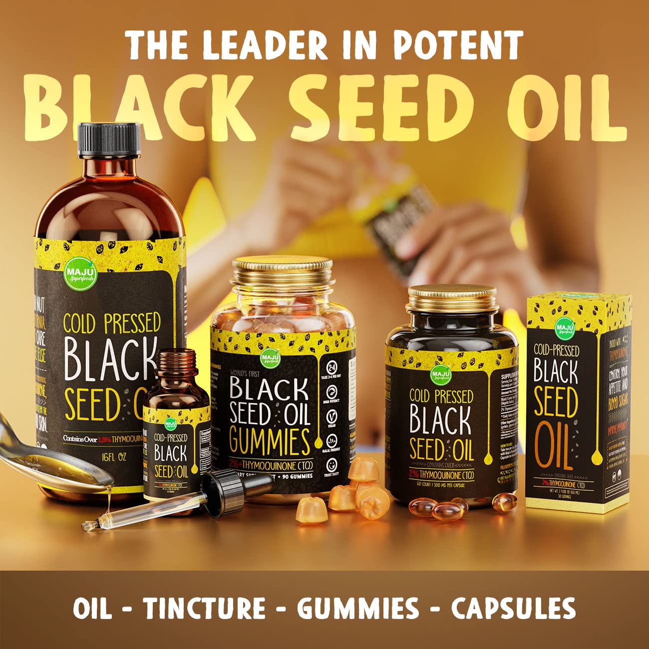 MAJU's Black Seed Oil Gummies, World's 1st, 2.5X Per BSO Gummy, Cumin