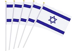 KIND GIRL 25 Pack Hand Held Small Mini Flag Israel Flag Israeli Flag Stick Flag Round Top National Country Flags,Party Decorations Supplies For Parades,World Cup,Festival Events,International Festival