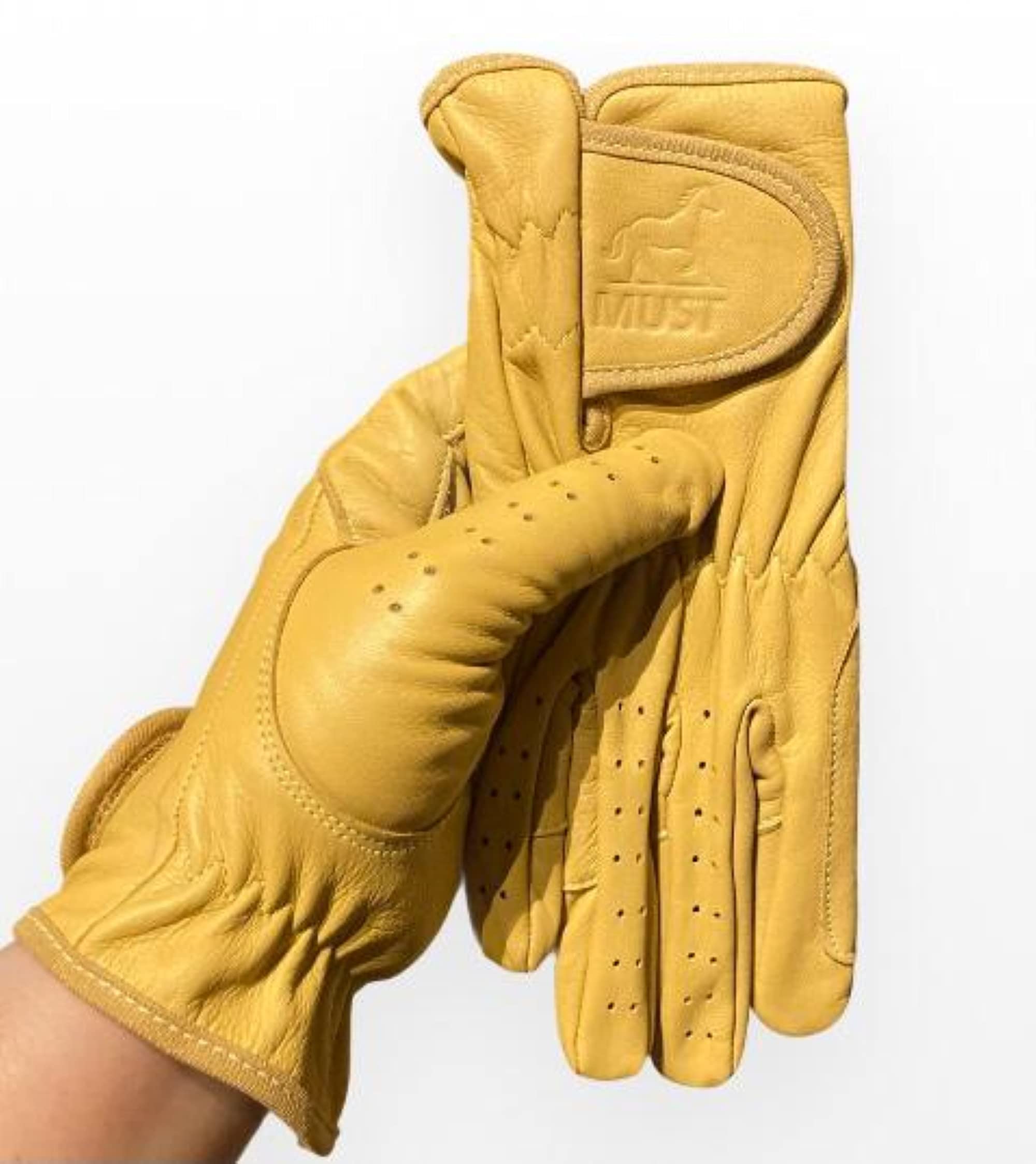 Sulkhanz Real leather horse riding gloves for ladies in YELLOW, TAN, DARK BROWN, & BLACK Women equestrian gloves (Large, Yellow)