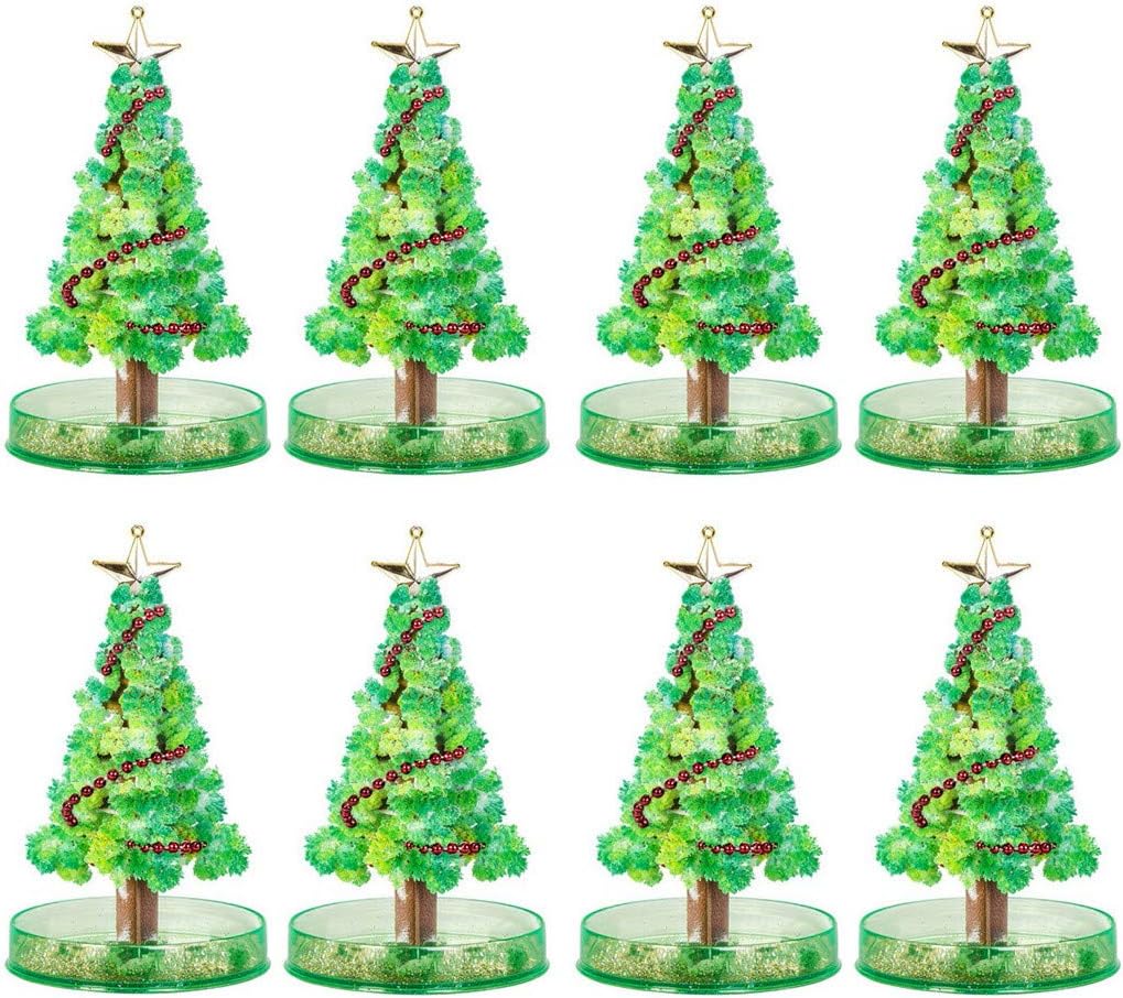 Amazon Com Chidy 8set Christmas Magic Growing Crystal Xmas Tree Presents Novelty Kit For Kids Educational And Party Toys Boys Girls Paper Unique Gifts Home Kitchen