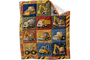 Construction Machines - Personalized Kid Blanket Custom Name Fleece Throw Boys Excavator Truck Bedding Toddler Room Decor Bir