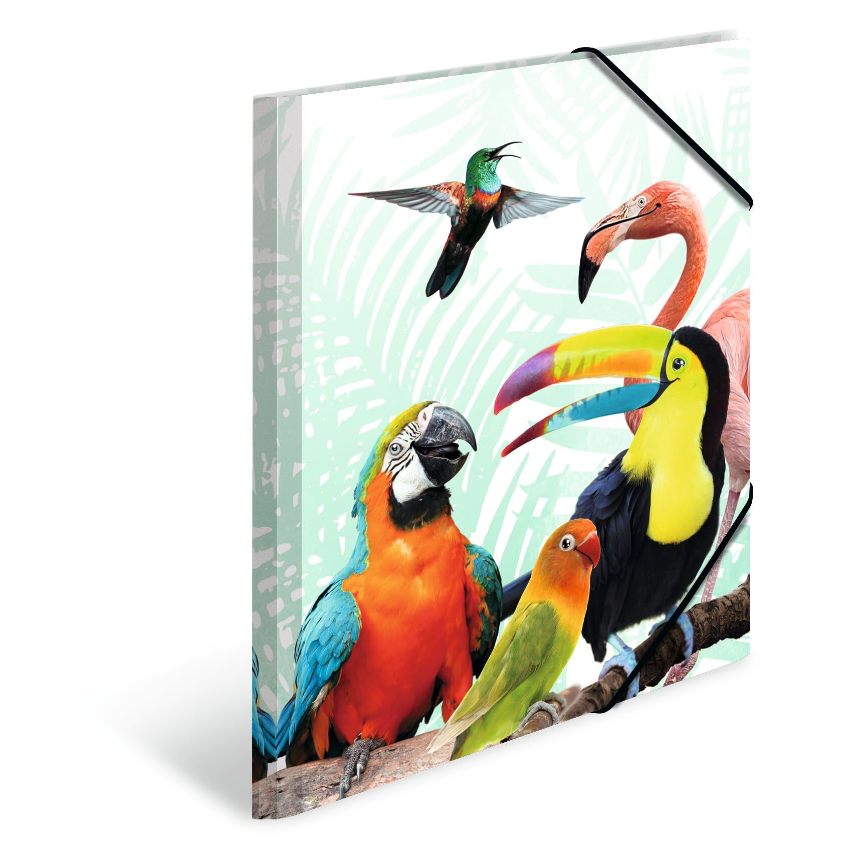 HERMA Portfolio Folder A4 Parrot, Children's Corner Folder Made of Plastic with Animal Motif, Elastic Band, Inner Flaps and Inner Print for Boys and Girls