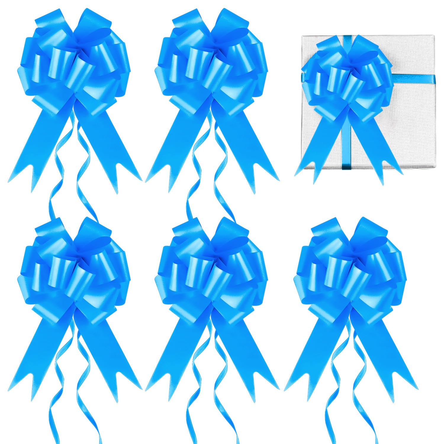Prmape Pack of 30 Blue Gift Bows Wedding Gift Car Bows for Wedding Drawstring Poly Ribbon Decorative Bow for Wedding Birthdays Gift Packaging Car Decoration Bags Sugar Bags