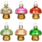 Red Co. 2.25” Mini Decorative Christmas Tree Glass Ornaments – Set of 6 Assorted Mushrooms