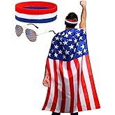 Frienda 250 Year American Flag Costume Cape, Retro 80's USA Sunglasses and Flag Headband for 250th Anniversary 4th of July