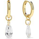 Gold Huggie Earrings for Women Trendy Hypoallergenic 18K Real Gold Plated Hoop Earrings with Tear Drop Shaped Crystal Dangle Earrings for Women Small Huggie Hoop Earrings Jewelry Gifts