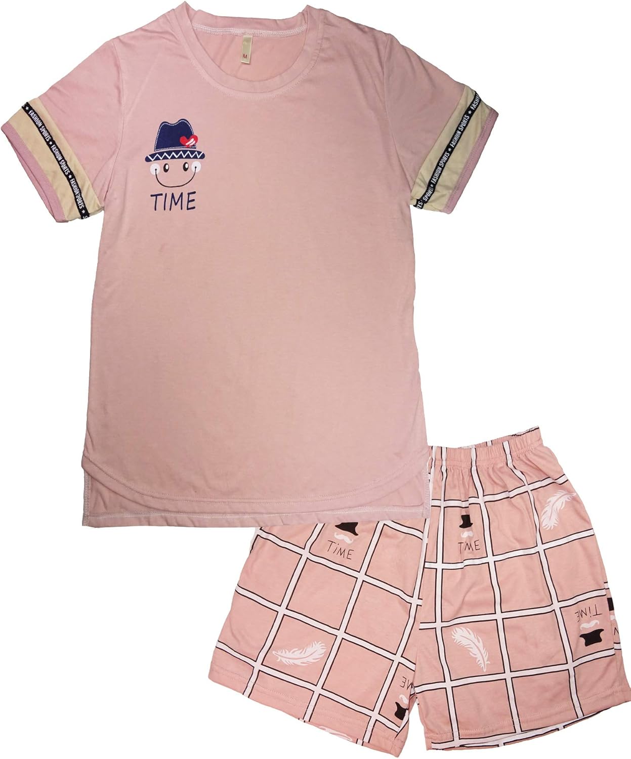 Big Girl Cotton Summer Pajamas Set Short Sleeve Cute Top