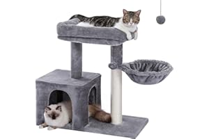 PEQULTI Cat Tree Small Cat Tower, Cat Condo for Indoor Cats with Sisal Covered Scratching Post, Deep Hammock for Kittens and Small Cats