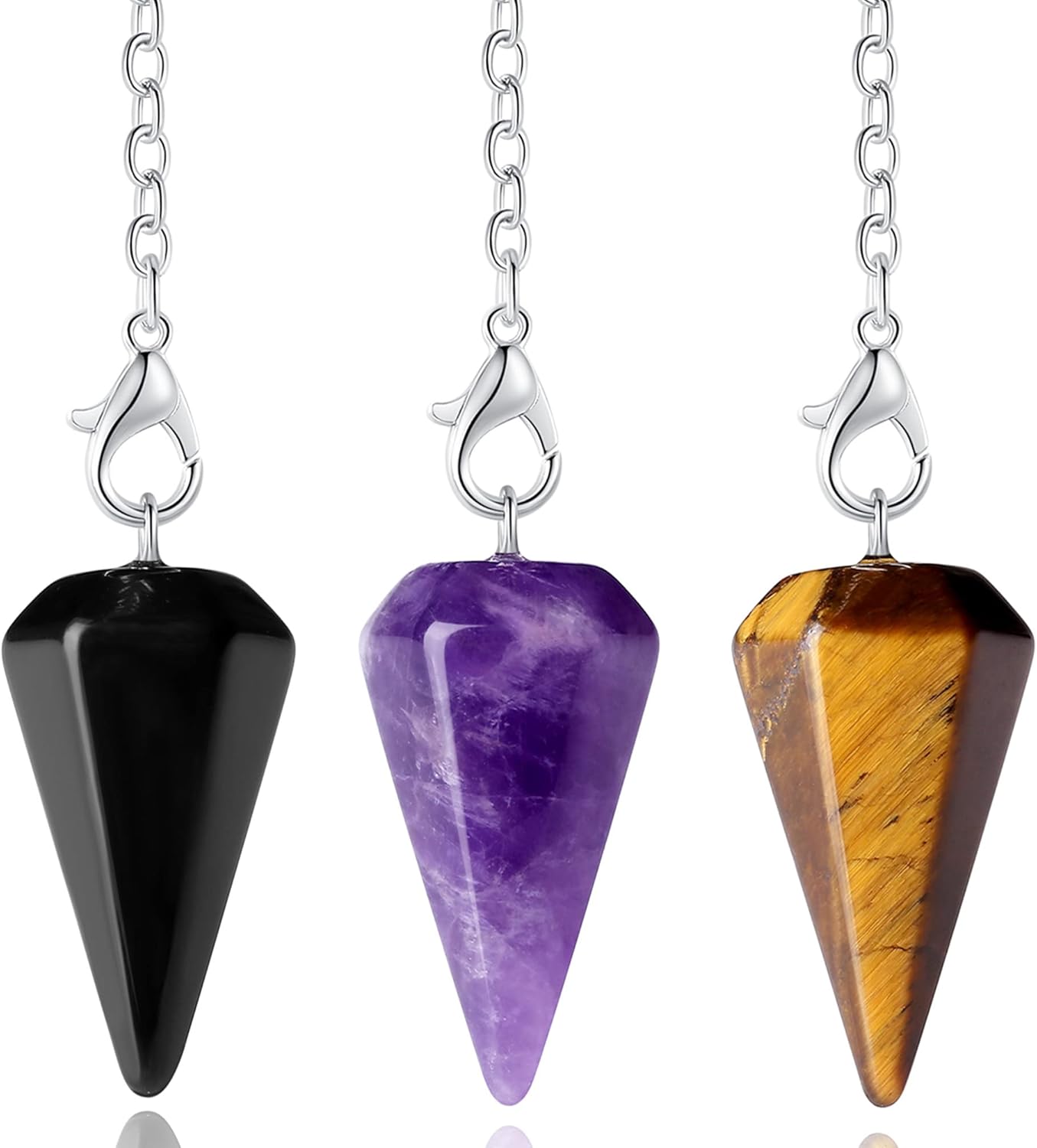 Indoor Fountains & Accessories - MAIBAOTA 3 Pcs Pendulum Crystals for Witchcraft Pointed Crystal Pendulum for Divination Tools Amethyst Obsidian Tiger Eye Dowsing Pendulum