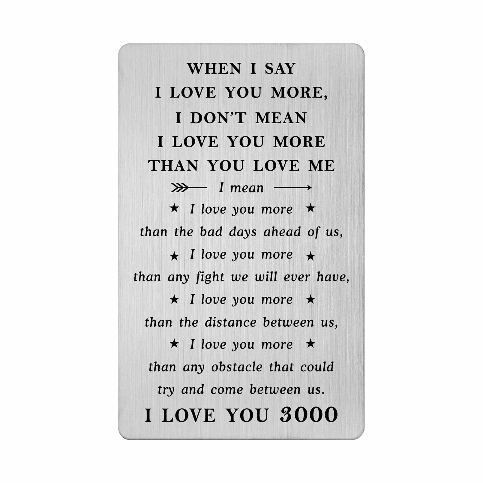 FALOGI I Love You 3000 Gifts - When I Say I Love You More Wallet Card for Him - Love Card for Men, Distance Gifts, Valentines Day