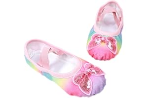 ANPROITY Ballet Shoes Glitter Split-Sole for Girls Toddler Dance Slippers with Elastic Laces for (Toddler/Little Kid/Big Kid)