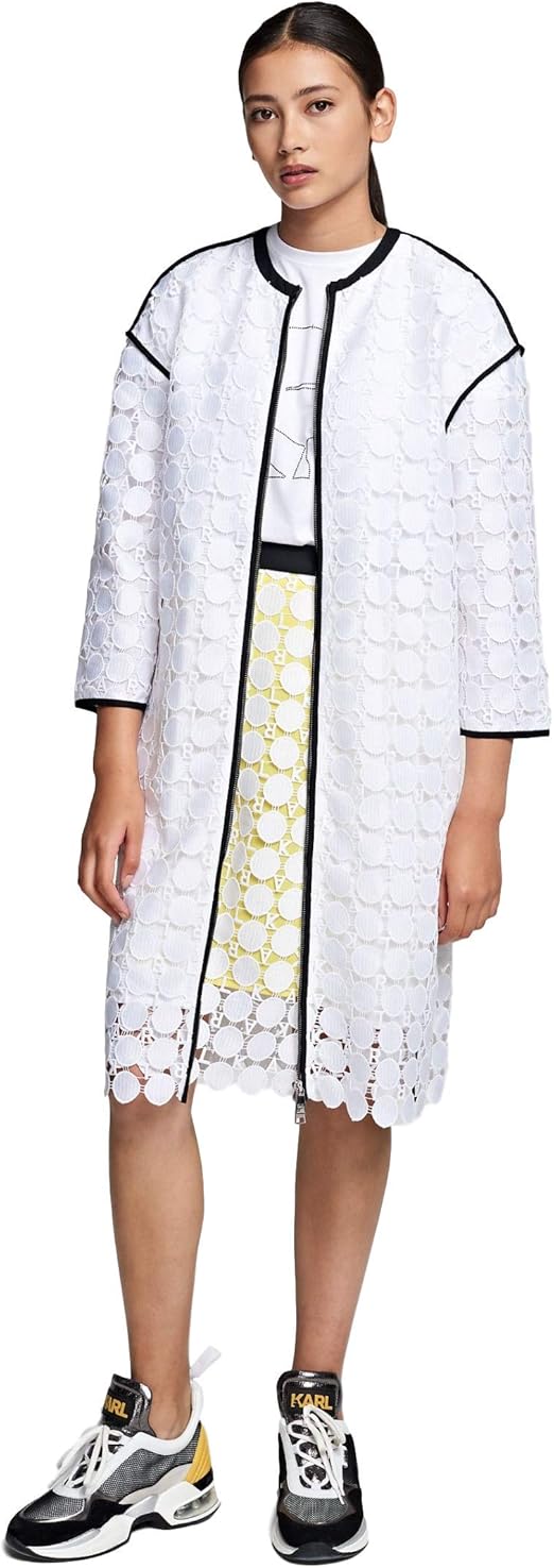 Karl Lagerfeld Kleid Aus Gestanztem Stoff Mit Gurtel Schwarz Modell 1w1505 Farbe Weiss Column Schwarz 40 Amazon De Bekleidung