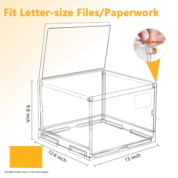 NOOING FILE ORGANIZER BOX WITH LID, HANGING FILING FOLDER ORGANIZER FOR DOCUMENT STORAGE WITH PLASTIC SLIDE, LETTER-SIZE FILE HOLDER FILING BOX FOR OFFICE/HOME/DECOR/（3PACK）